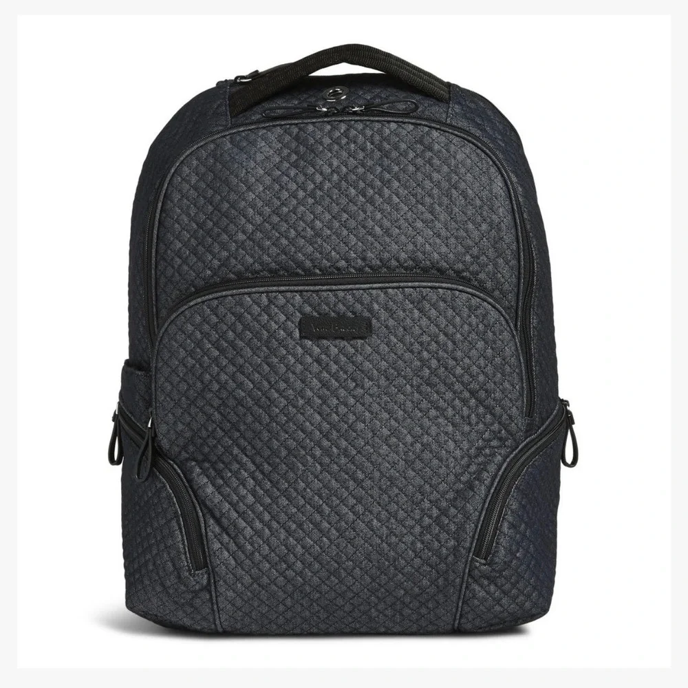 Vera Bradley Campus Navy Quilted Denim Backpack Floral Lining Travel Bag Floral